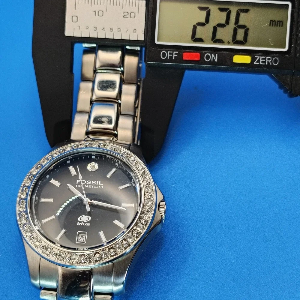 Vintage 2007 Fossil Blue Date Crystal Bezel 40mm Mens Quartz Watch Restored